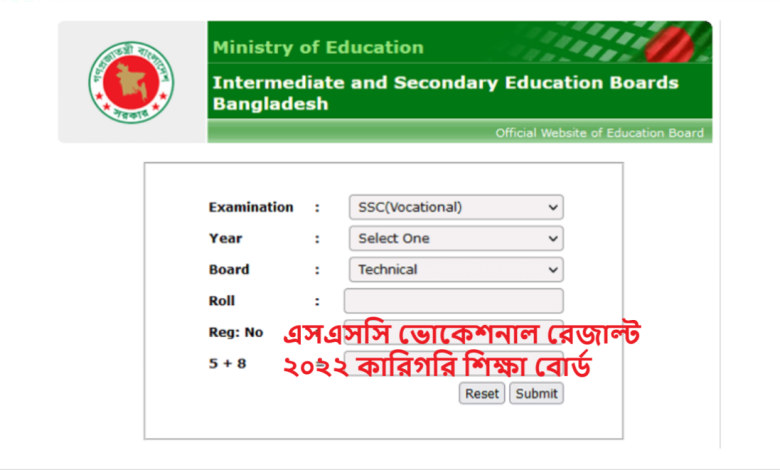 এসএসসি ভোকেশনাল রেজাল্ট ২০২২ কারিগরি শিক্ষা বোর্ড